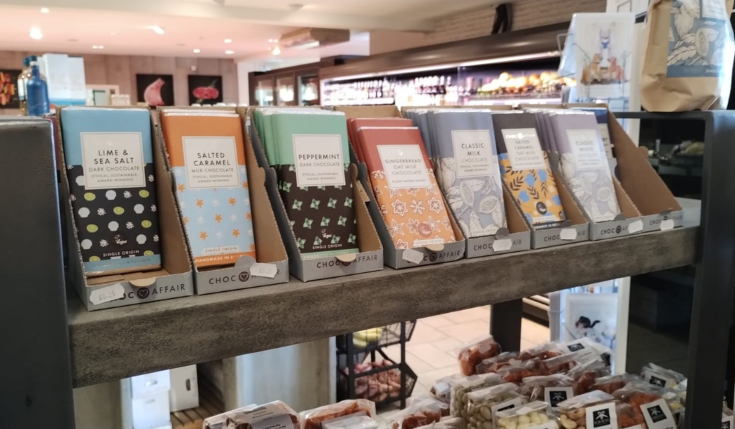 Chocolate bars on a shelf