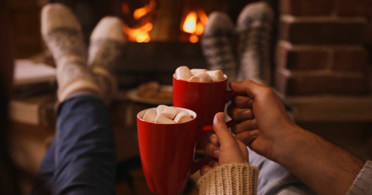 Close up of two mugs of hot chocolate